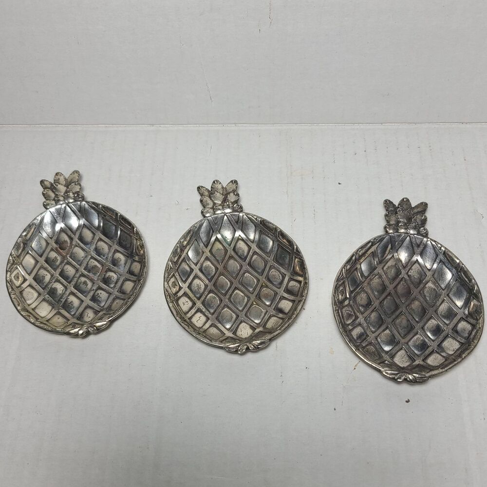 Vintage Eleanor Claire Silvertone Pineapple Trinket Tray Made In Japan - Picture 4 of 6